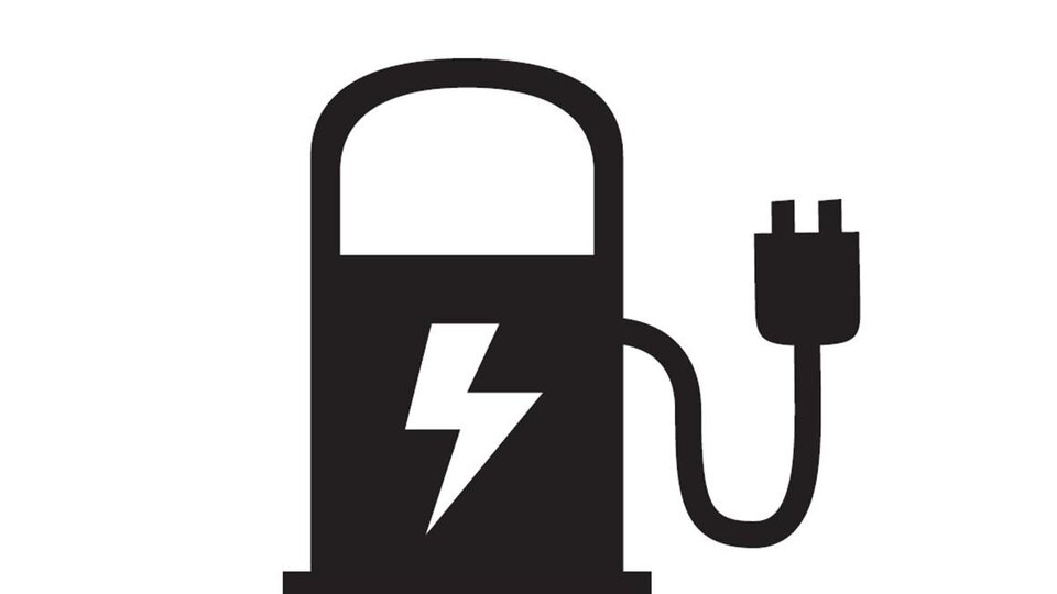 A stylized depiction of an electric vehicle charging station. It shows a column with a power plug and a lightning bolt symbol.